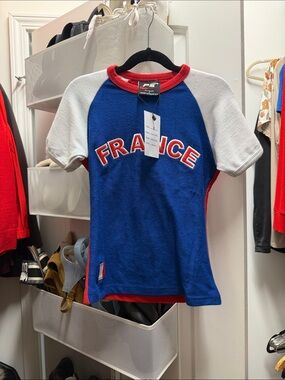 PS Paul Smith Kids' Blue France Raglan Tee with White Sleeves